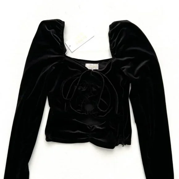 Torn by Ronny Kobo Velour Velvet Petra Top Black ( S )